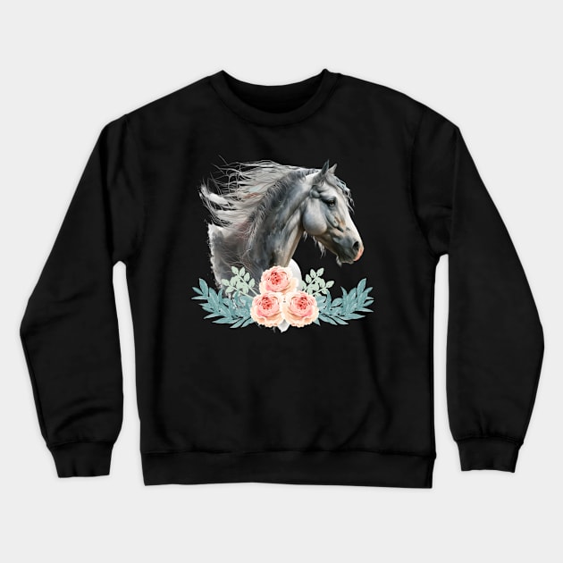 Horse Flowers Crewneck Sweatshirt by Jeruk Bolang